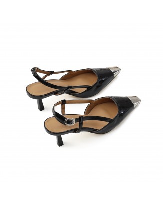 Two Tone Metal Cap Sling Back Pumps 