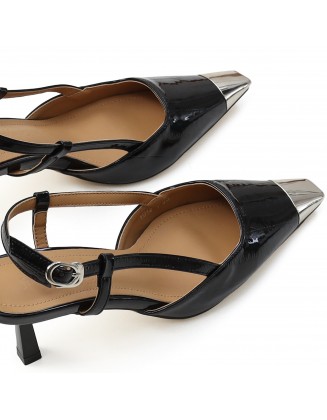 Two Tone Metal Cap Sling Back Pumps 