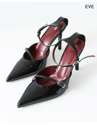 Black Patent Leather Heels with Dual Strap Detail