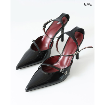 Black Patent Leather Heels with Dual Strap Detail