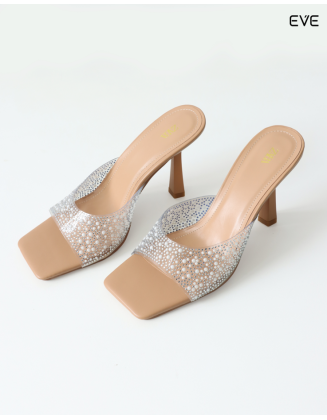Embellished PVC Mules with Square Toe