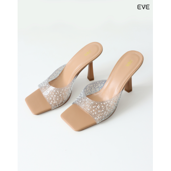 Embellished PVC Mules with Square Toe