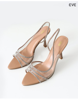 Nude PVC Slingback Sandals with Rhinestone Straps