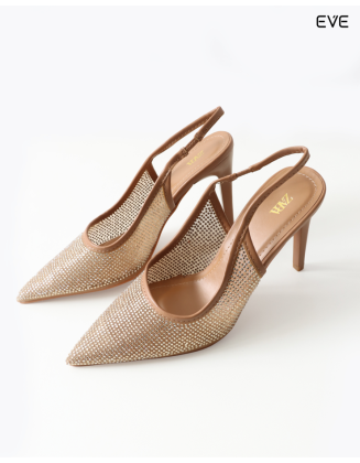 Nude Rhinestone Slingback Heels