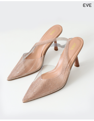 Nude PVC Rhinestone Mules