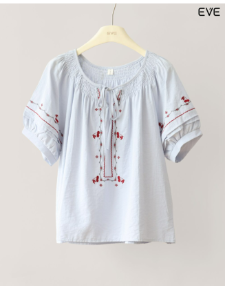 Smocked & Embroidered Top