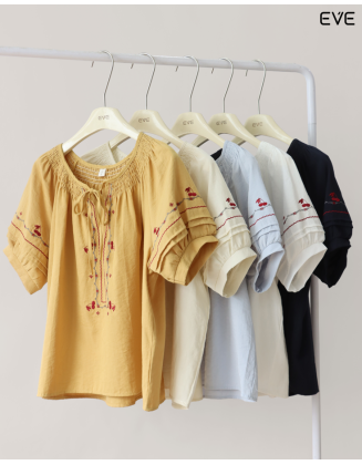 Smocked & Embroidered Top