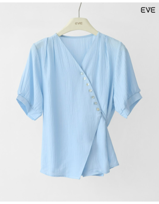 Asymmetrical Button Wrap Top