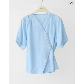 Asymmetrical Button Wrap Top