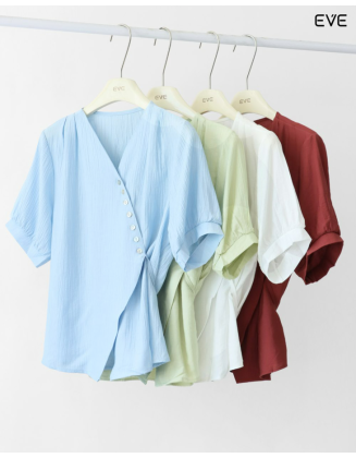 Asymmetrical Button Wrap Top