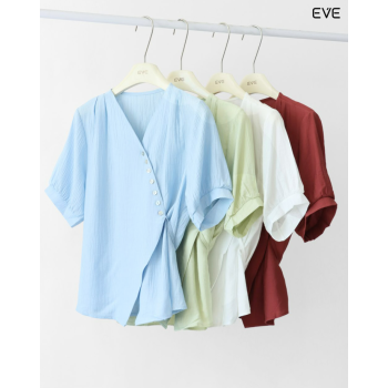 Asymmetrical Button Wrap Top
