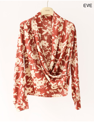 Elegant Drape-Front Floral Top