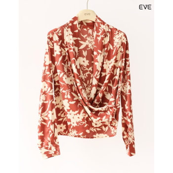 Elegant Drape-Front Floral Top