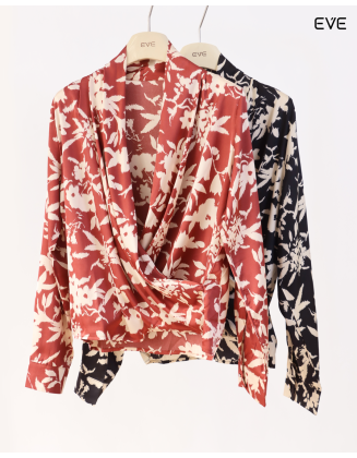 Elegant Drape-Front Floral Top