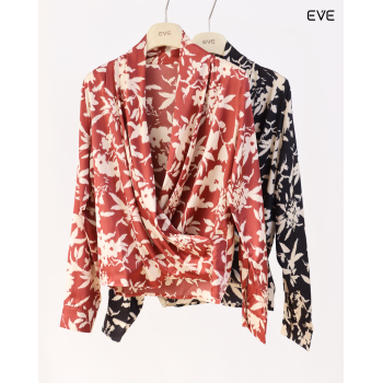 Elegant Drape-Front Floral Top