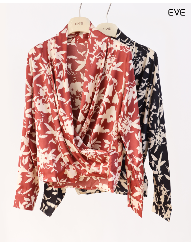 Elegant Drape-Front Floral Top