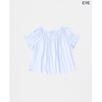 Striped Ruffle Sleeve Peasant Top