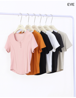 Ribbed Fitted Henley Top