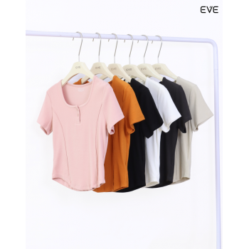 Ribbed Fitted Henley Top