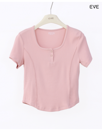 Ribbed Fitted Henley Top