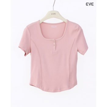 Ribbed Fitted Henley Top