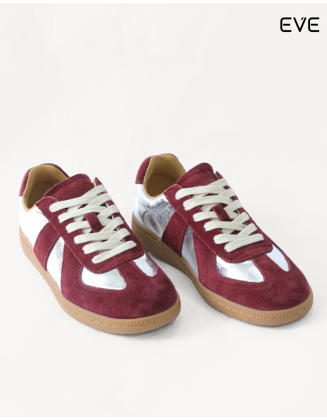 Silver and Burgundy Suede Sneakers
