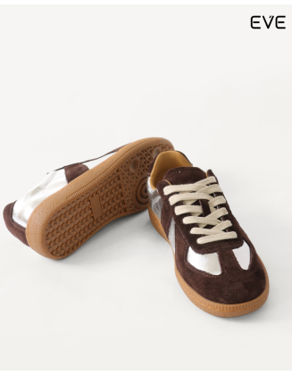 Silver and Brown Suede Sneakers