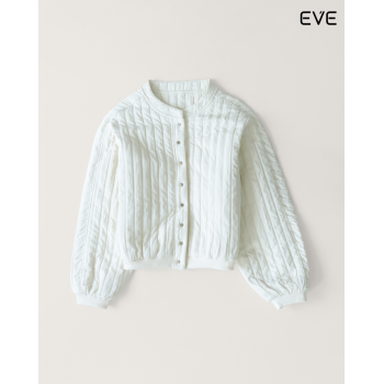 Balloon-Sleeve Quilted Cardigan