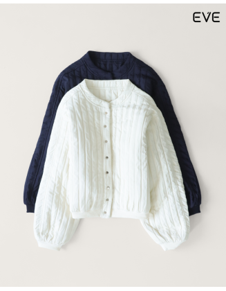 Balloon-Sleeve Quilted Cardigan