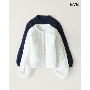 Balloon-Sleeve Quilted Cardigan