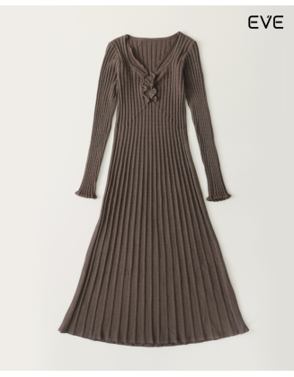 Elegant Versatility: The Women's Rib-Knit Flared Midi Dress