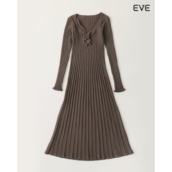 Elegant Versatility: The Women's Rib-Knit Flared Midi Dress