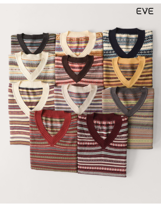 Patterned V-Neck Sweater: Global Inspired Style