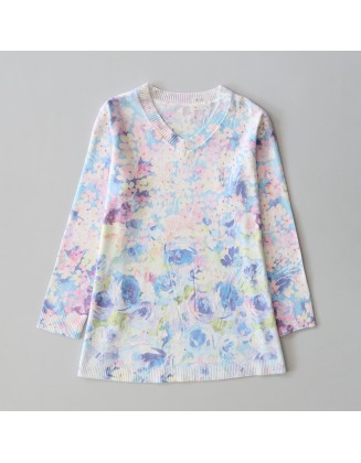 V-neck Floral Sweater 